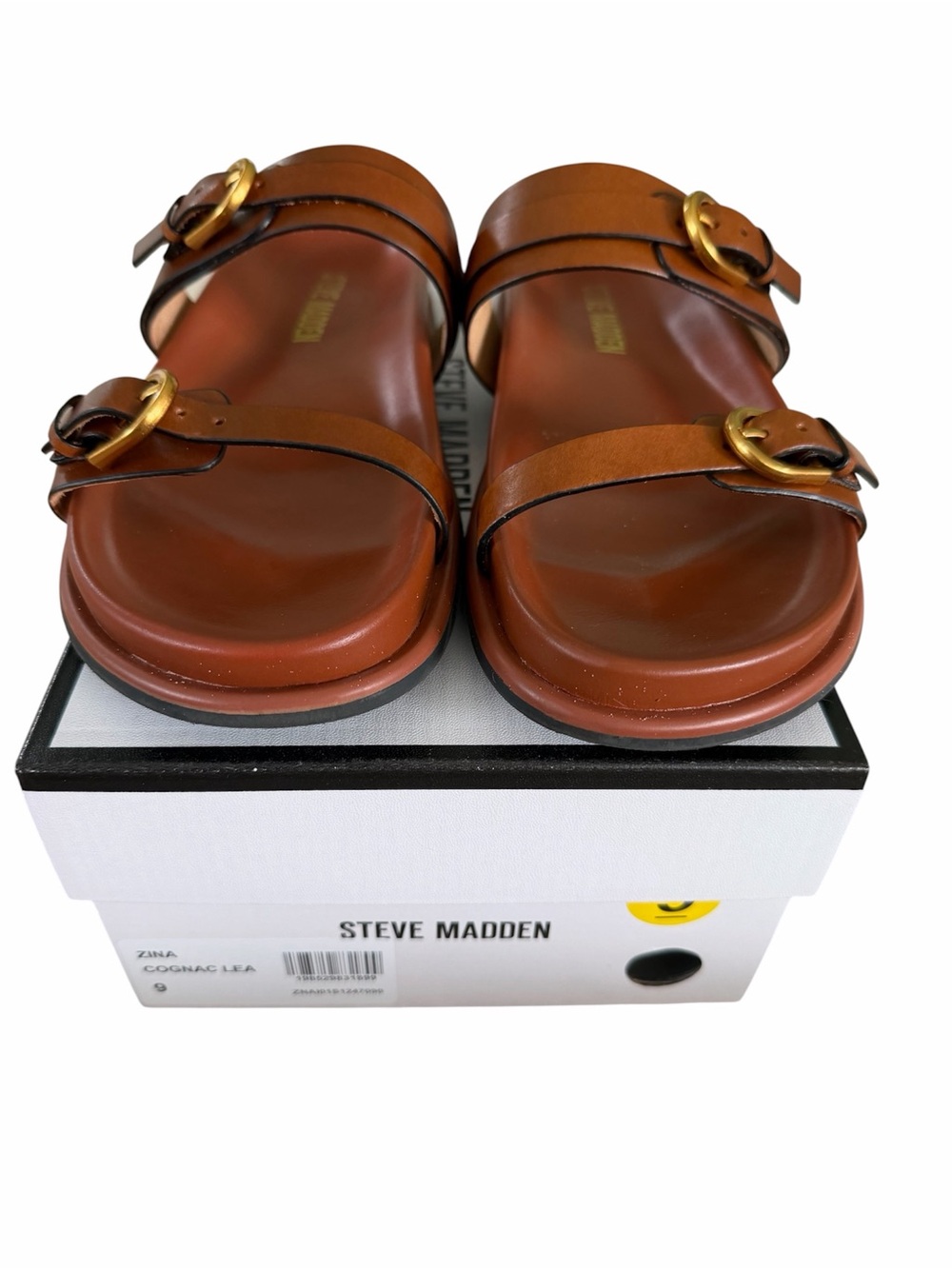 Steve Madden Zina Cognac Lea Leather Slide Sandals - Picture 5 of 6